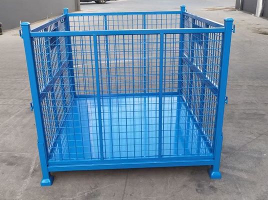 acheter Contenant en acier pliable empilable avec protection contre les mailles De couleur bleue pour le stockage de la production de matériaux fabrication en ligne
